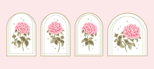 Vintage pink rose flower label element ...